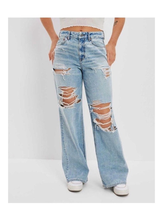 American Eagle Outfitters Denim - AE strigid ripped curvy super high-waisted baggy wide legged jean